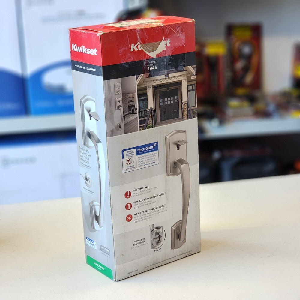 Prescott Satin Nickel Door Handleset Only with Tustin Door Handle in Satin Nickel Prescott Satin Nickel Door Handleset Only with Tustin Door Handle in Satin Nickel